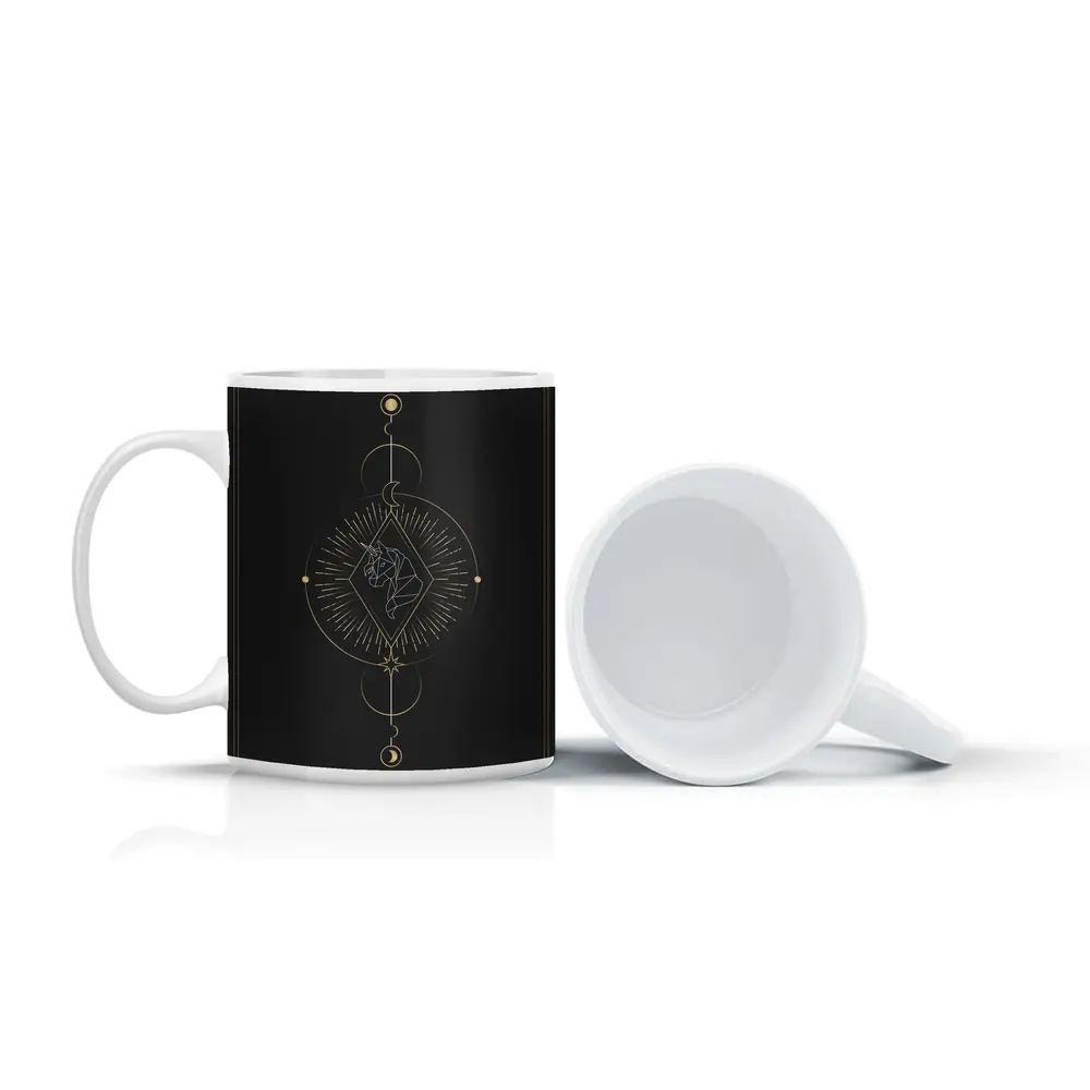 Geometric Unicorn Gold Celestial Moon Dark – Mugs