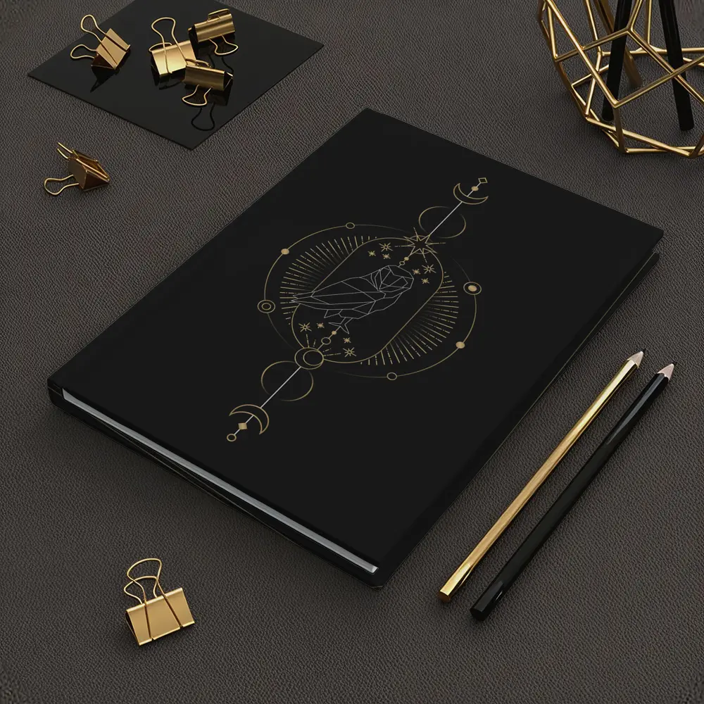 Geometric Owl Gold Celestial Moon Dark – Notebooks