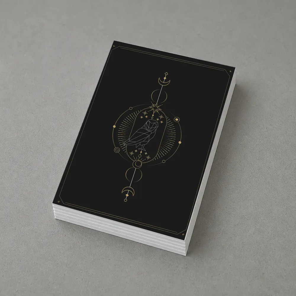 Geometric Owl Gold Celestial Moon Dark – Postcards