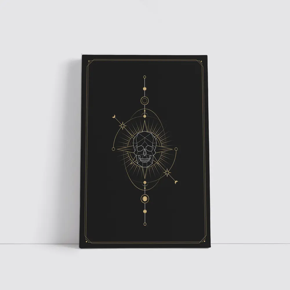 Geometric Skull Gold Celestial Dark Background – Wall Art