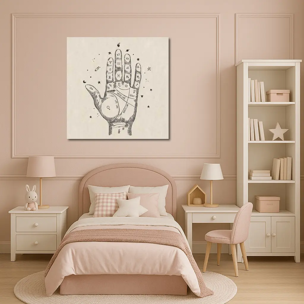 Palmistry Hand Chart Zodiac Astrology Beige Art – Wall Art