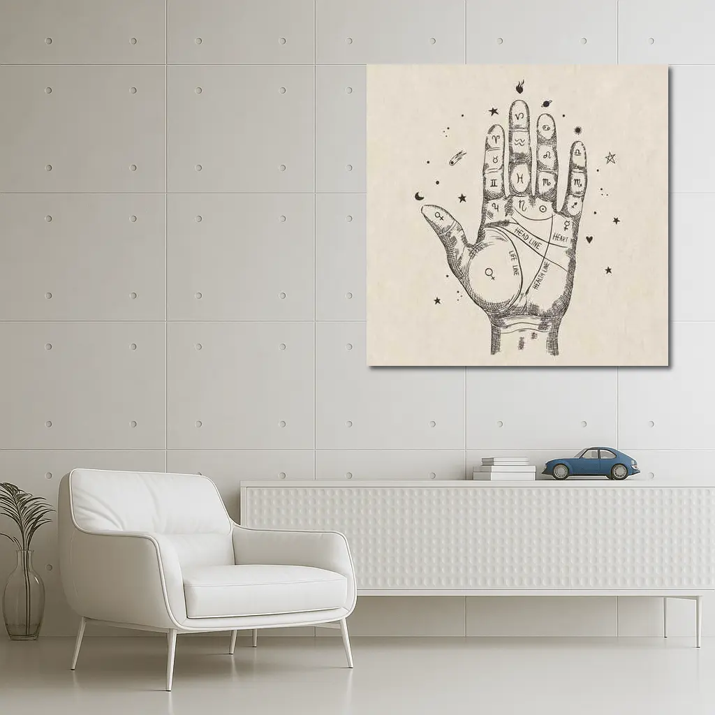 Palmistry Hand Chart Zodiac Astrology Beige Art – Wall Art