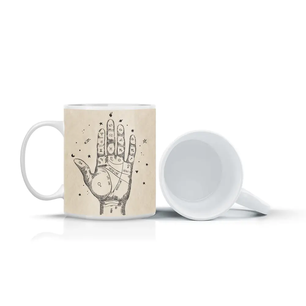 Palmistry Hand Chart Zodiac Astrology Beige Art – Mugs