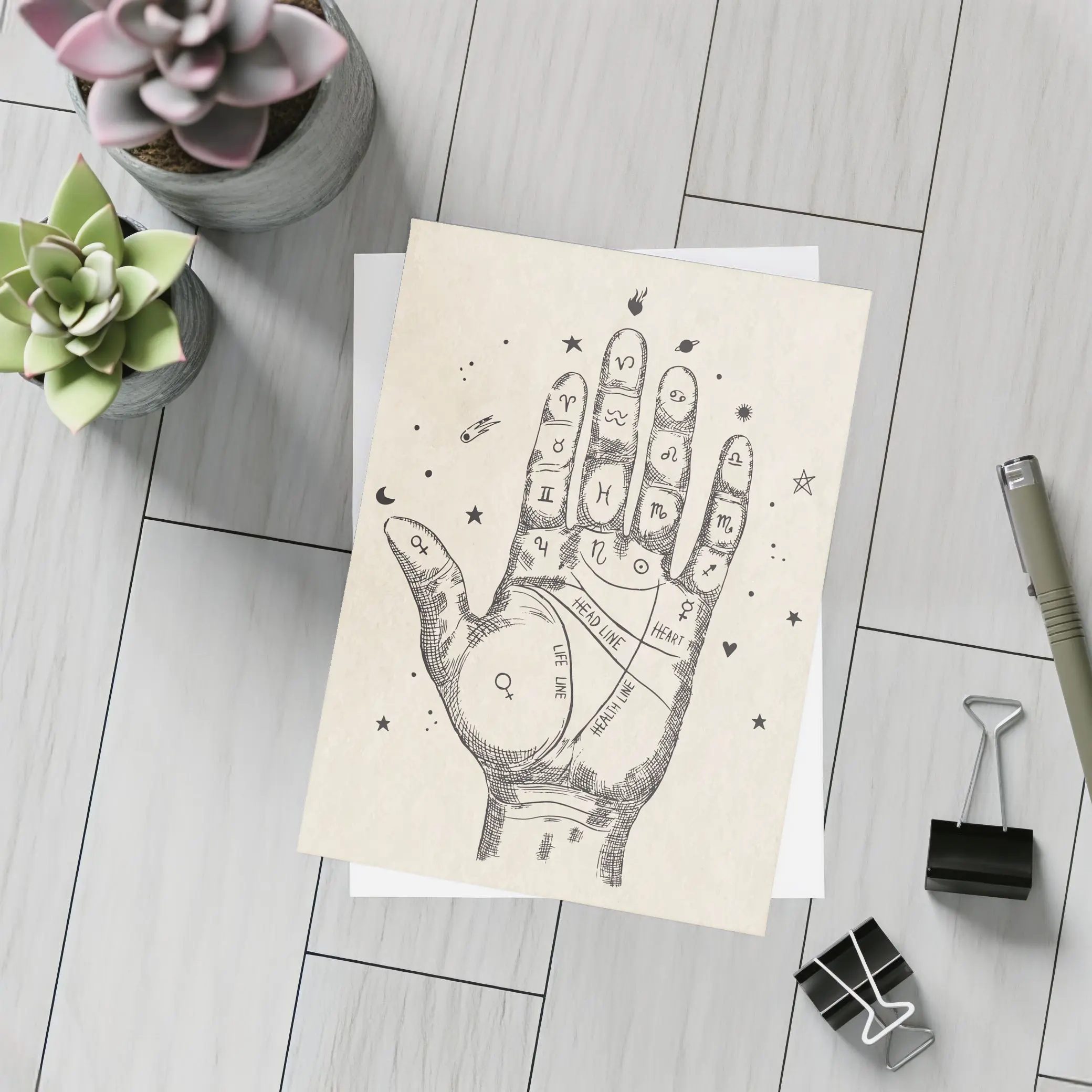 Palmistry Hand Chart Zodiac Astrology Beige Art – Postcards