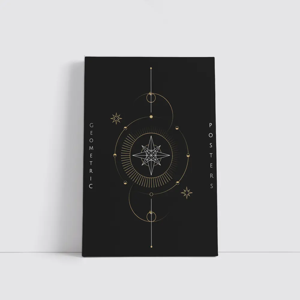 Gold Geometric Star Celestial Dark Background – Wall Art