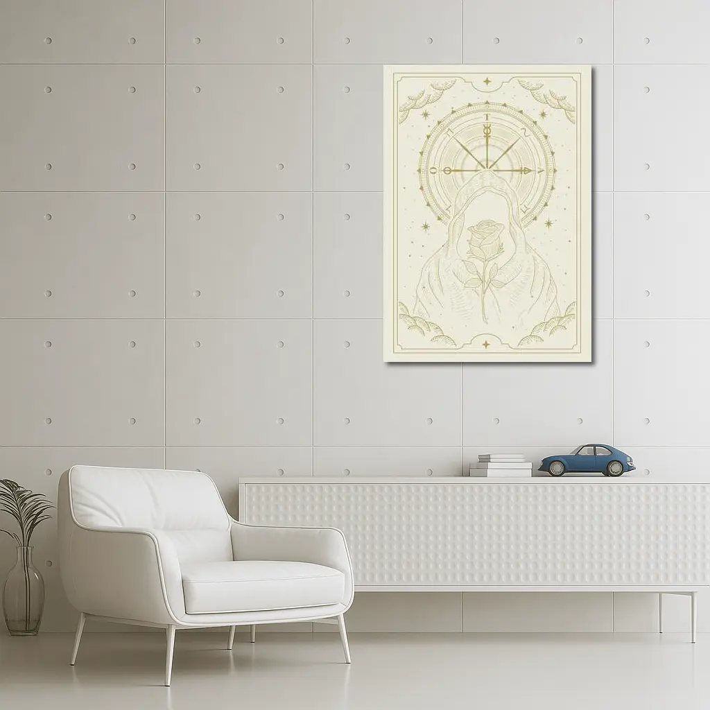 Hooded Figure Rose Compass Mystical Gold Art – Wall Art