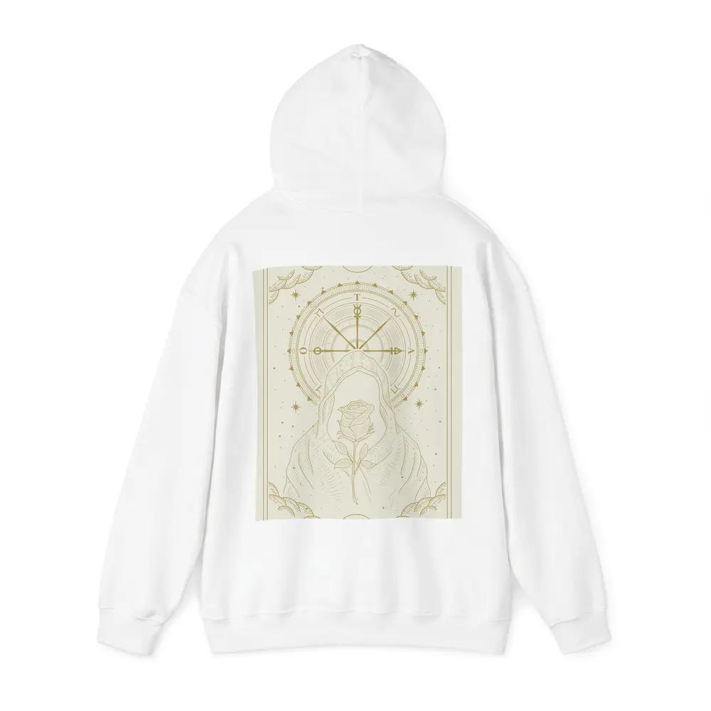 Hooded Figure Rose Compass Mystical Gold Art – Hoodies