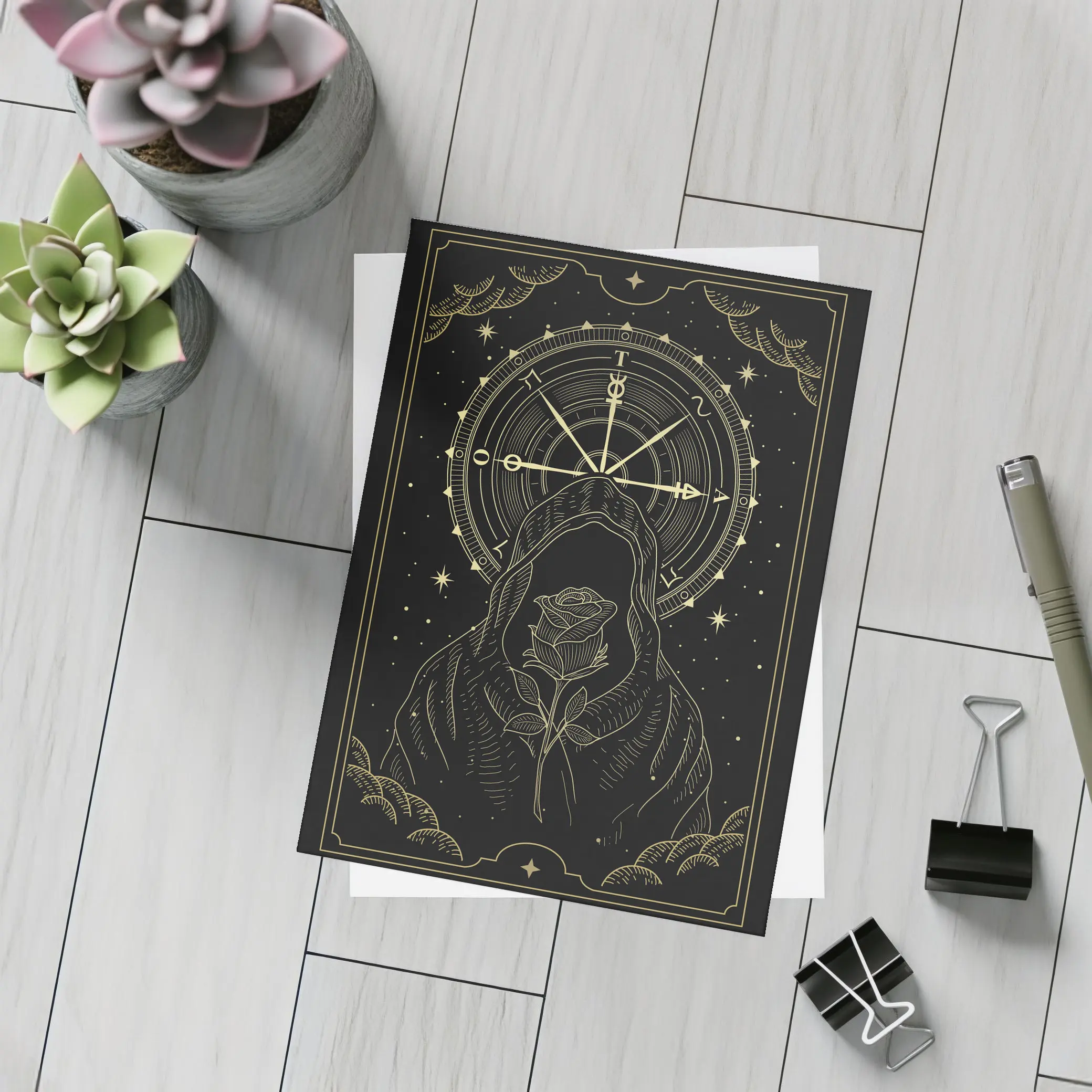 Hooded Figure Rose Gold Compass Dark Art – Postcards