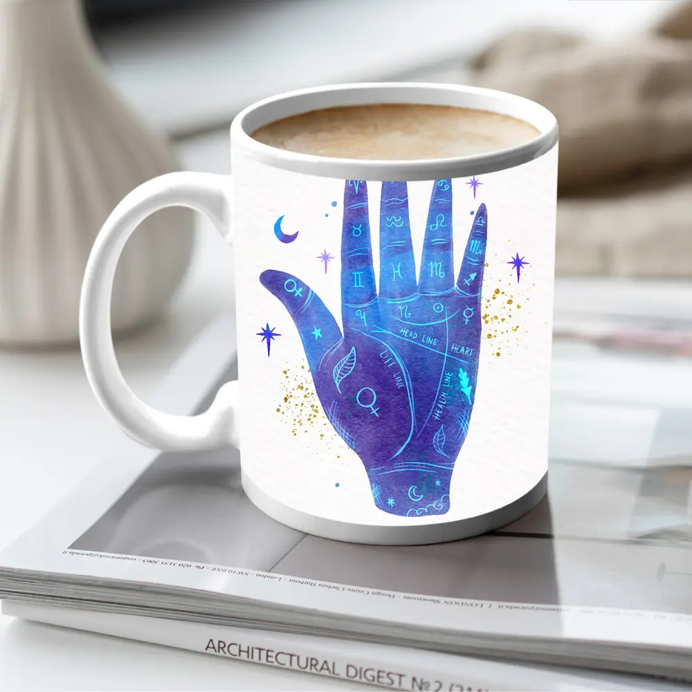 Watercolor Palmistry Hand Zodiac Signs Art – Mugs