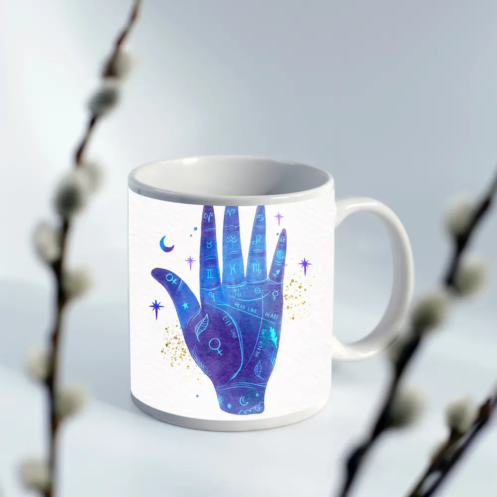 Watercolor Palmistry Hand Zodiac Signs Art – Mugs
