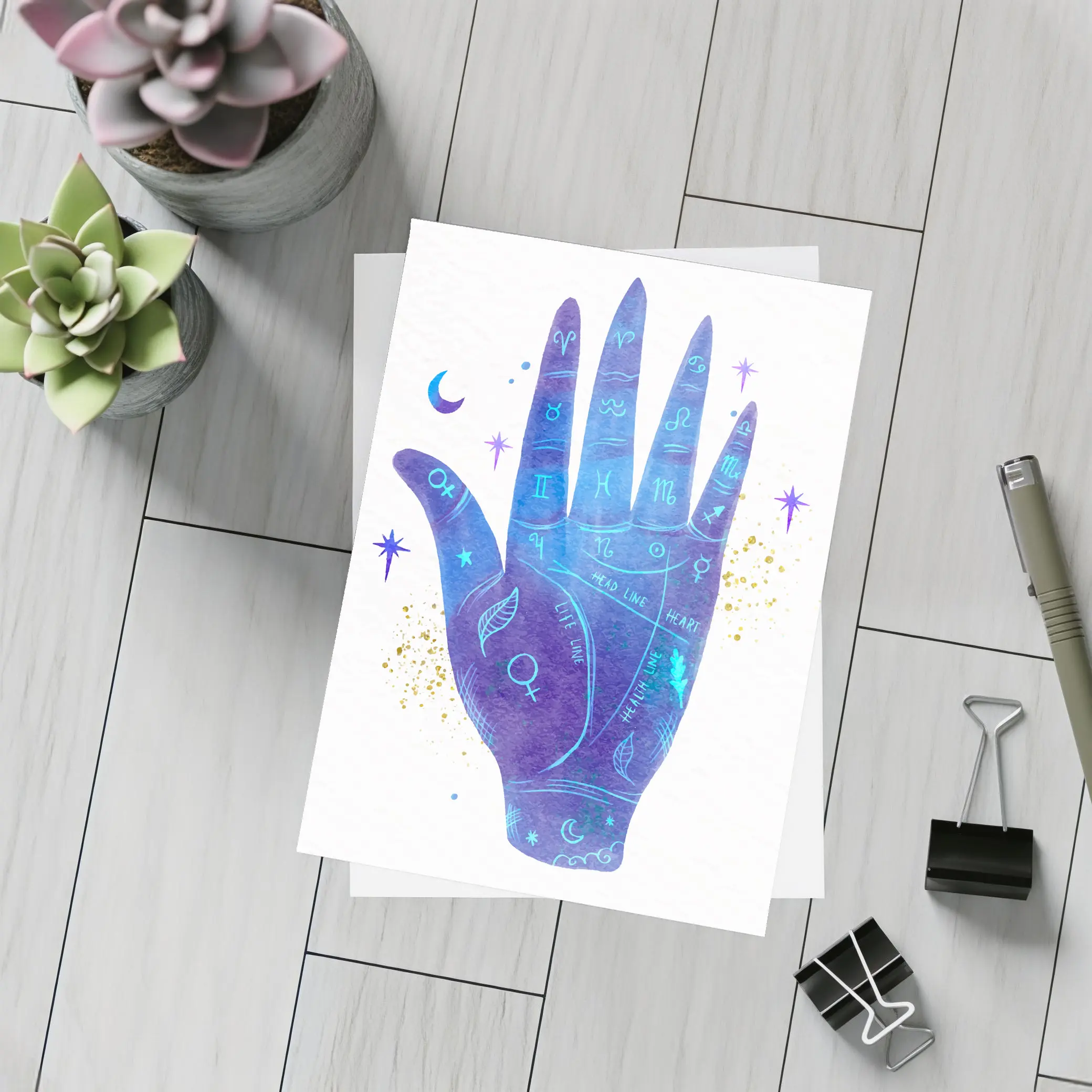 Watercolor Palmistry Hand Zodiac Signs Art – Postcards