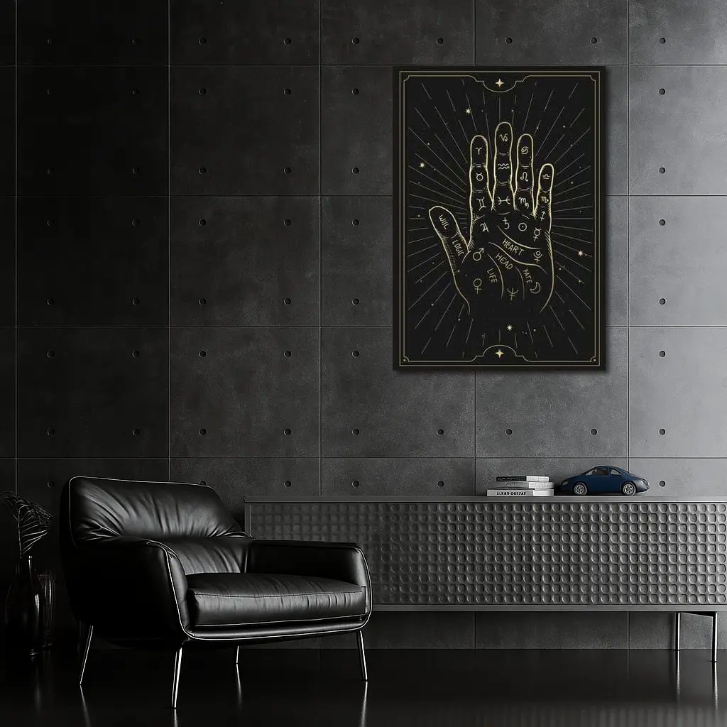 Palmistry Hand Zodiac Symbols Gold Black – Wall Art