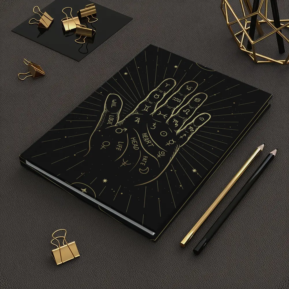 Palmistry Hand Zodiac Symbols Gold Black – Notebooks