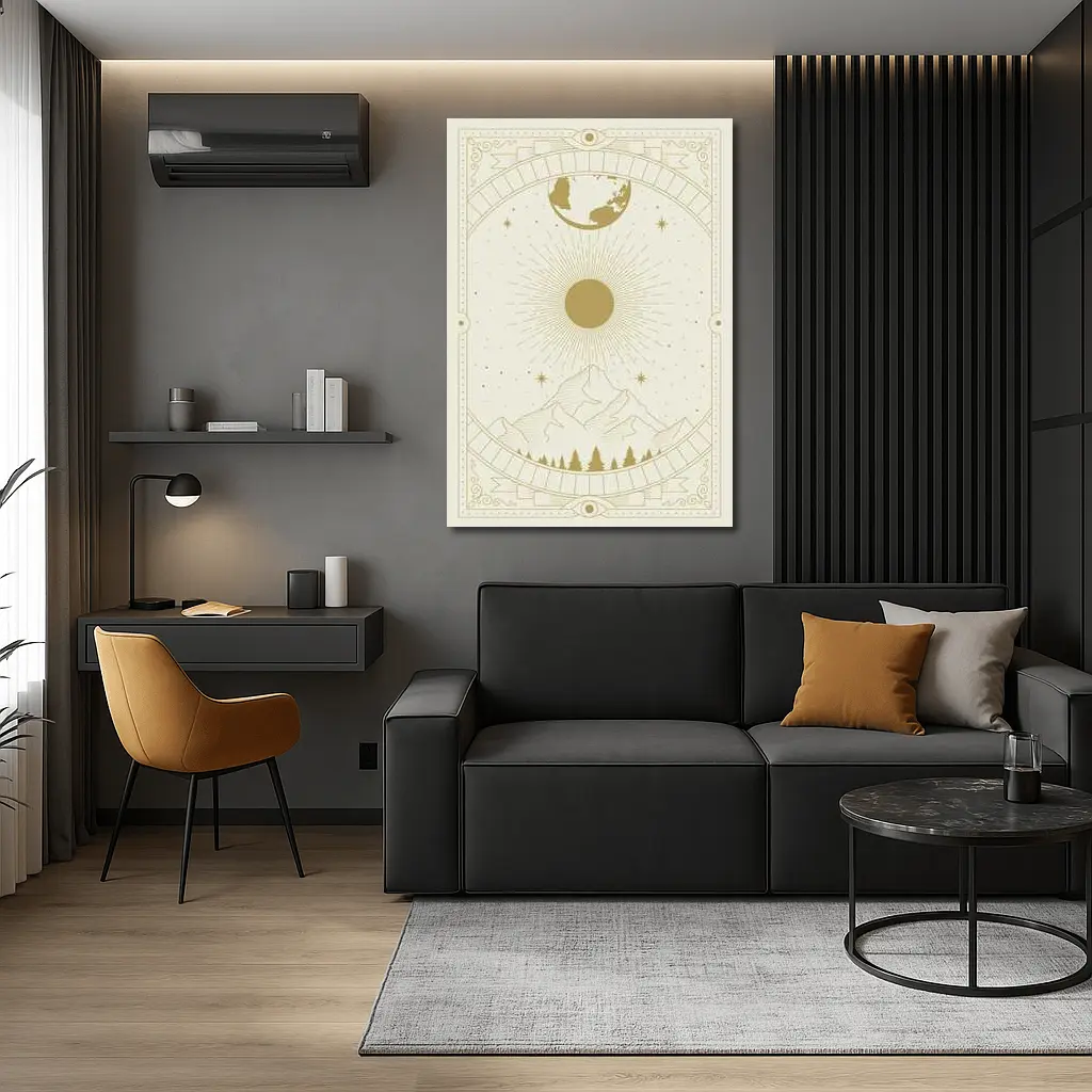 Celestial Mountain Sun Earth Mystical Art – Wall Art
