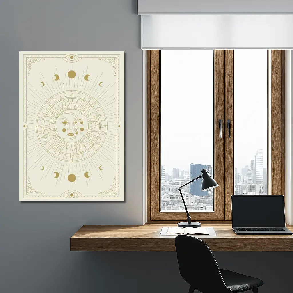 Celestial Sun Moon Phases Gold Beige Art – Wall Art
