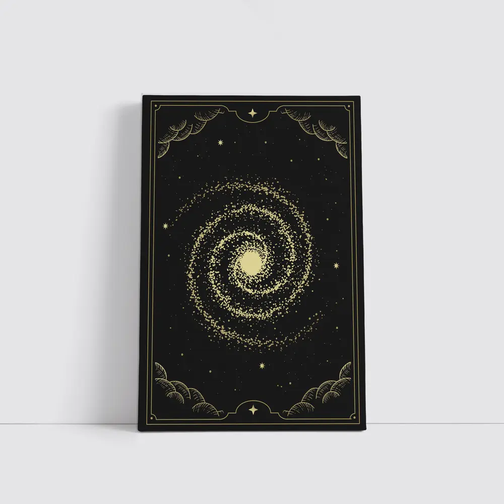 Gold Spiral Galaxy Black Mystical Tarot Art – Wall Art