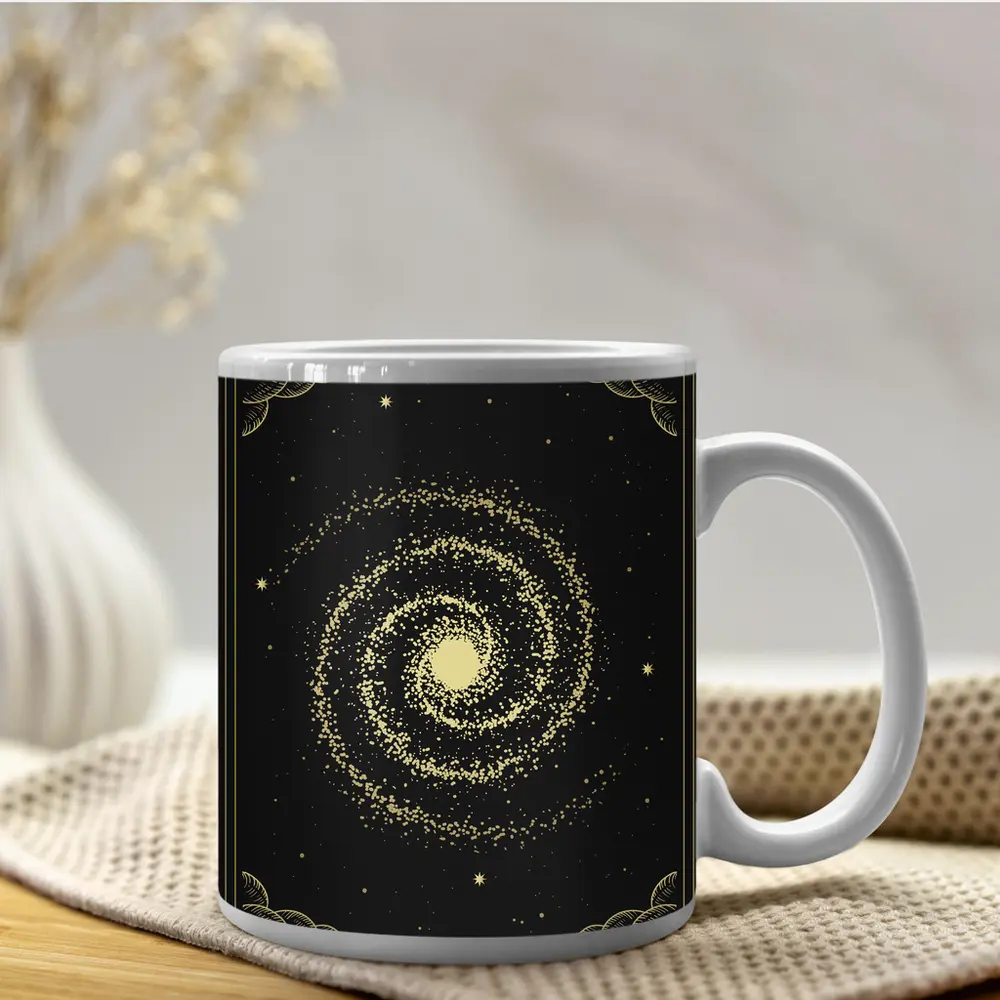 Gold Spiral Galaxy Black Mystical Tarot Art – Mugs