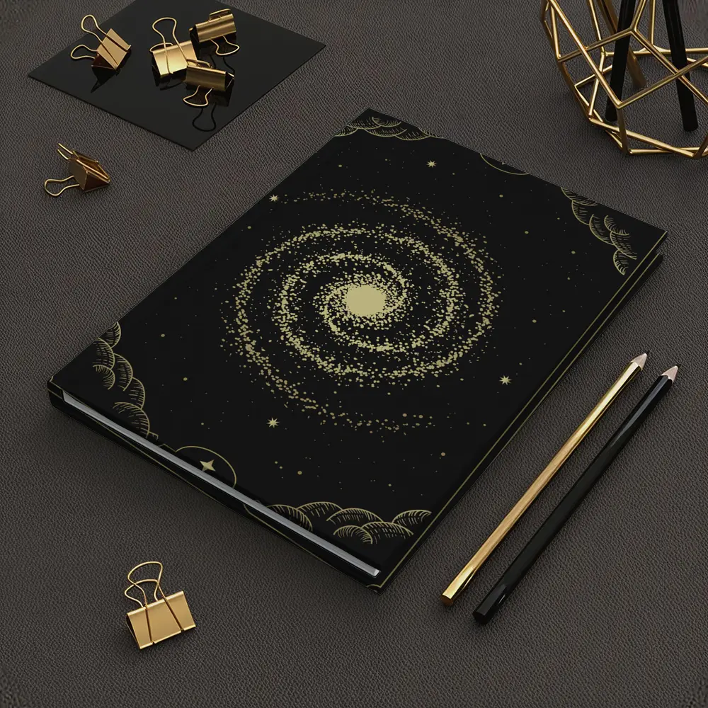 Gold Spiral Galaxy Black Mystical Tarot Art – Notebooks