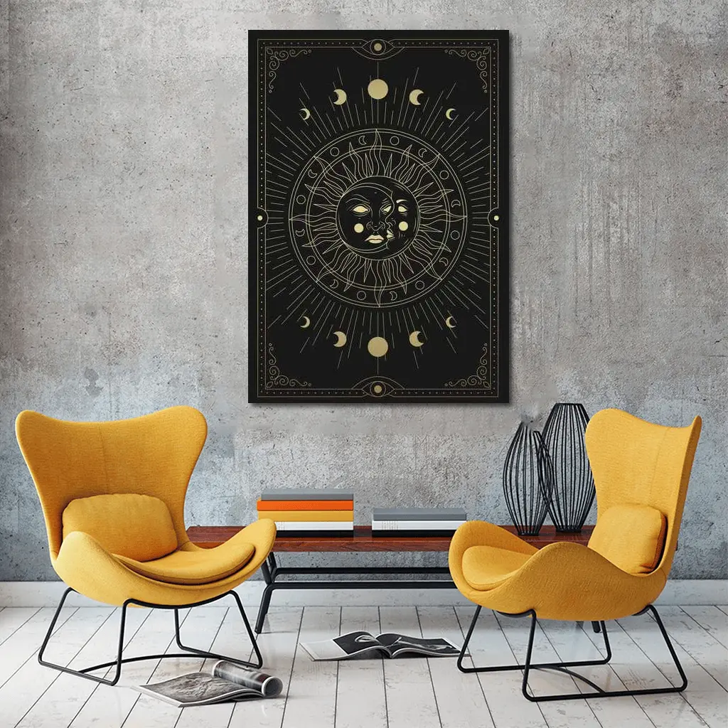 Gold Sun Moon Phases Mystical Black Art – Wall Art