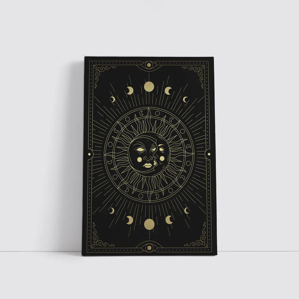 Gold Sun Moon Phases Mystical Black Art – Wall Art