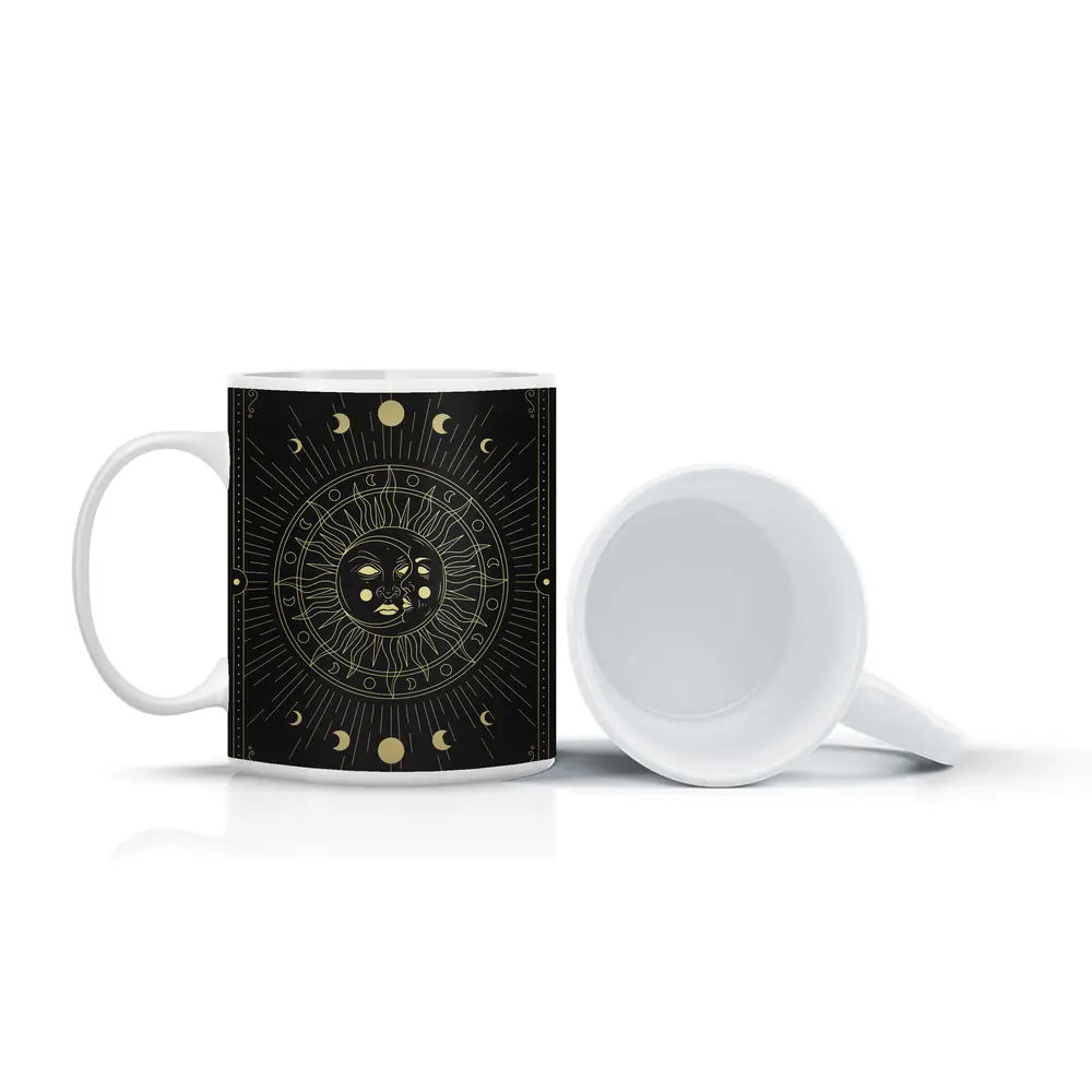 Gold Sun Moon Phases Mystical Black Art – Mugs