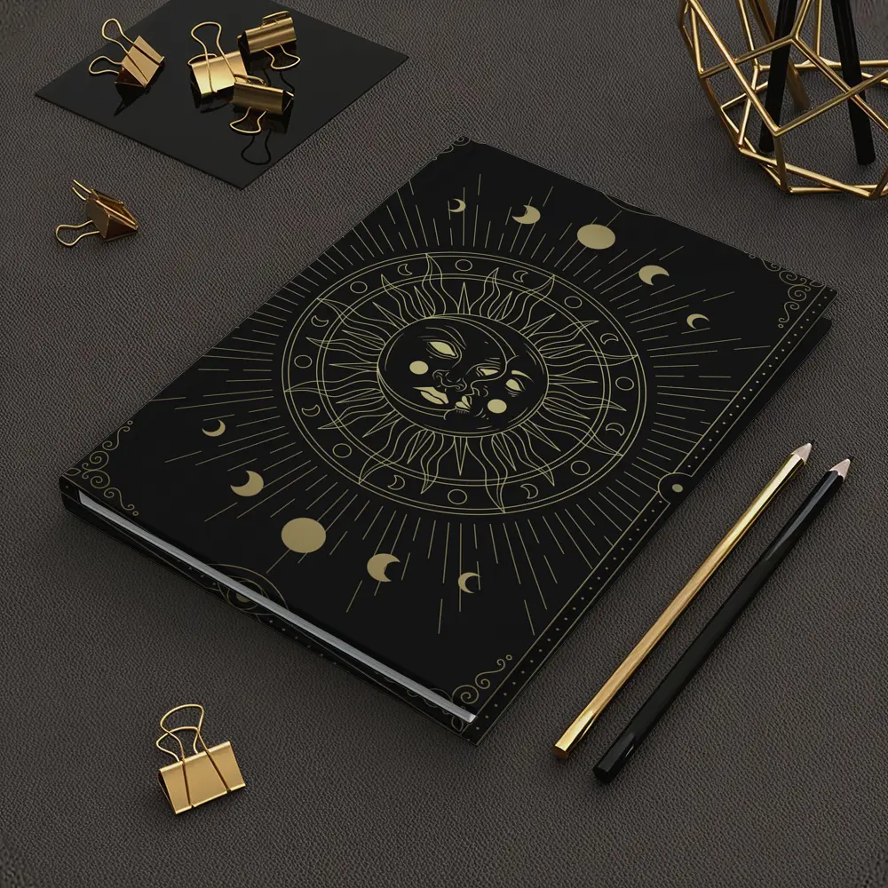 Gold Sun Moon Phases Mystical Black Art – Notebooks