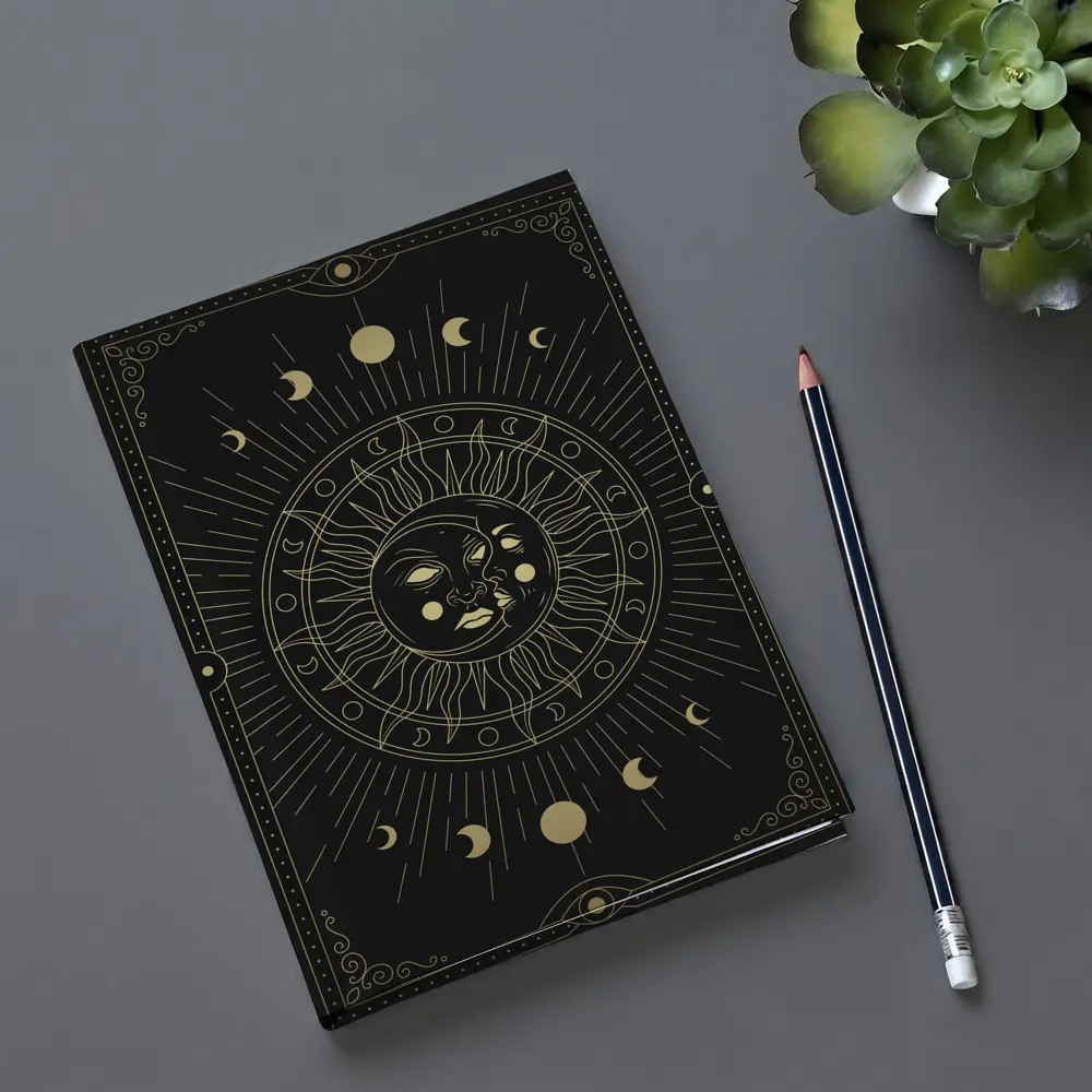 Gold Sun Moon Phases Mystical Black Art – Notebooks