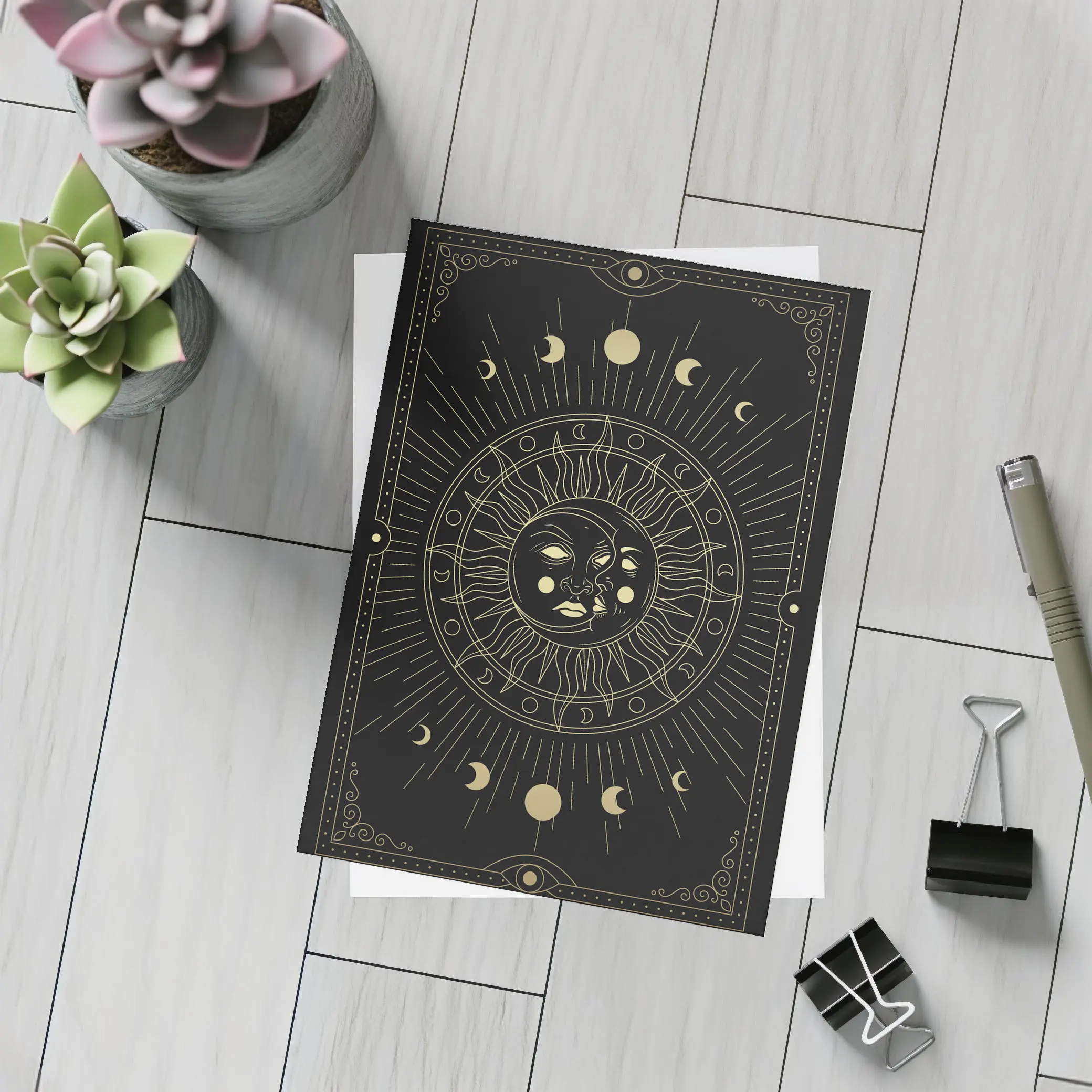 Gold Sun Moon Phases Mystical Black Art – Postcards