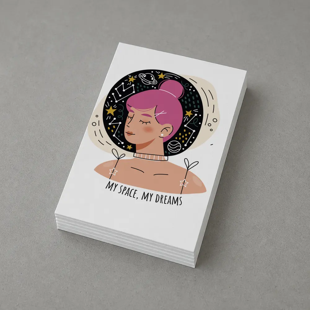 Pink Hair Girl Space Dreams Illustration Art – Postcards