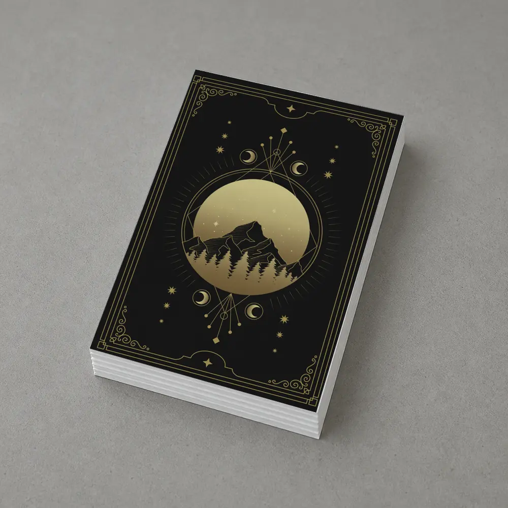 Gold Moon Phase Mountain Night Sky Art – Postcards
