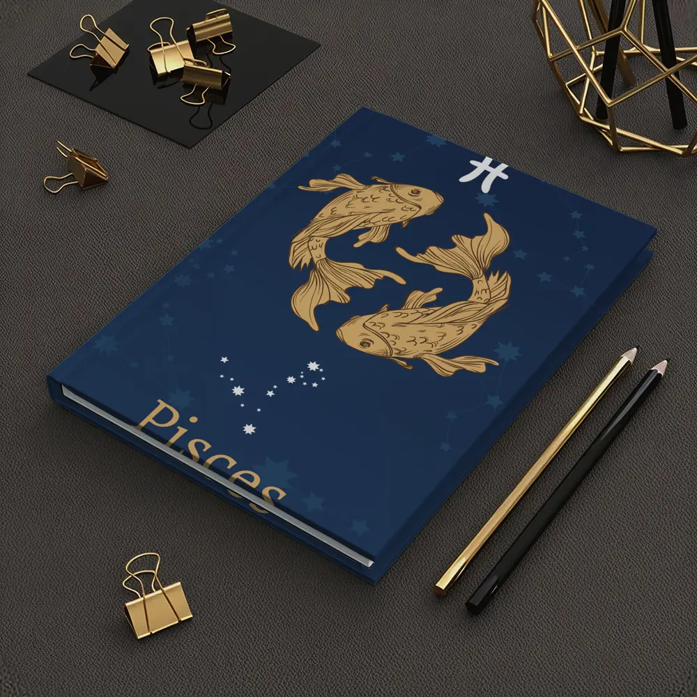 Pisces Zodiac Sign Gold Fish Dark Blue – Notebooks