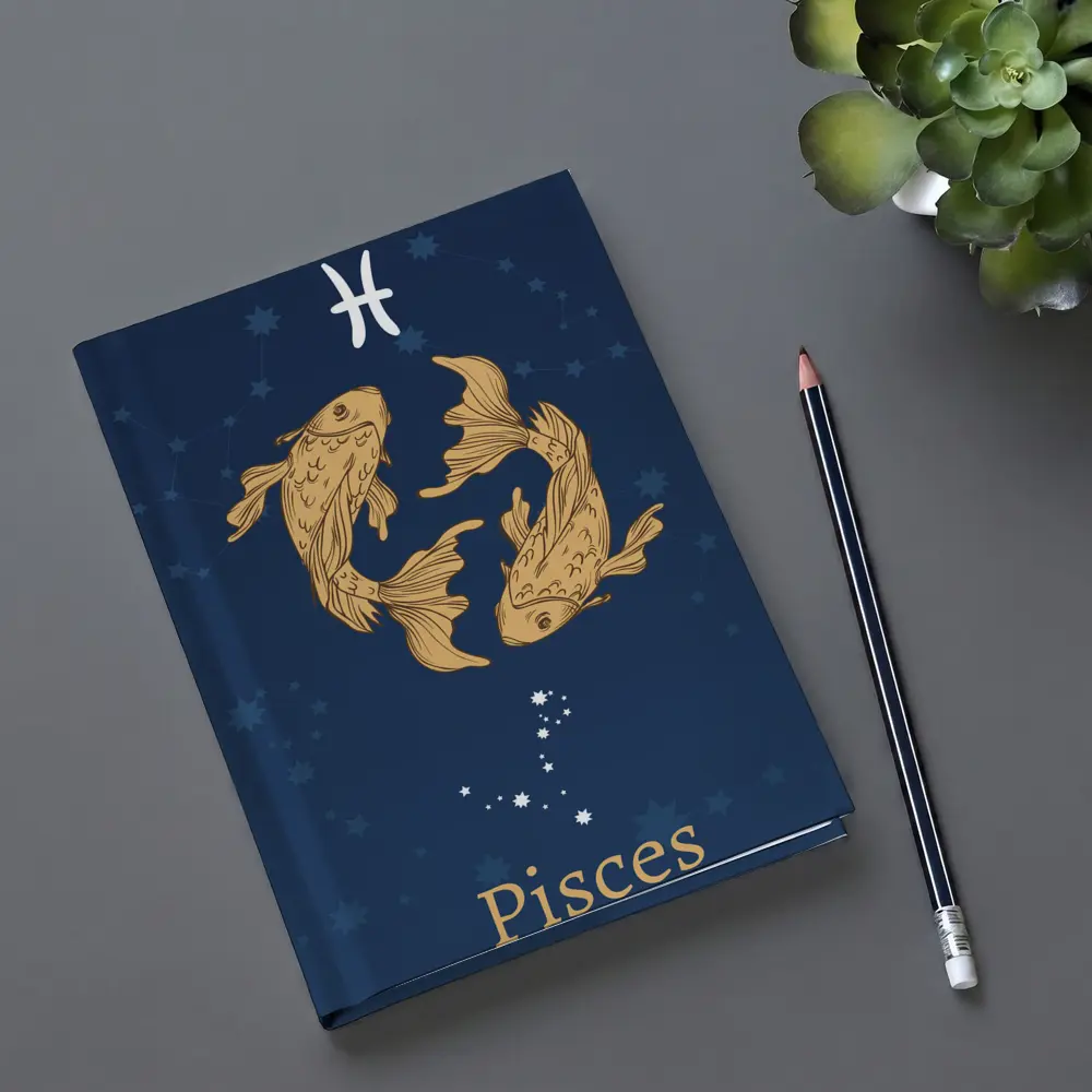 Pisces Zodiac Sign Gold Fish Dark Blue – Notebooks