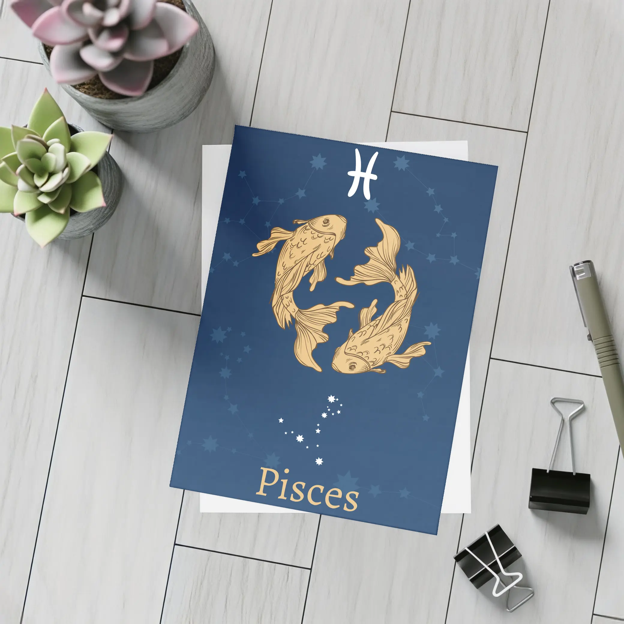 Pisces Zodiac Sign Gold Fish Dark Blue – Postcards