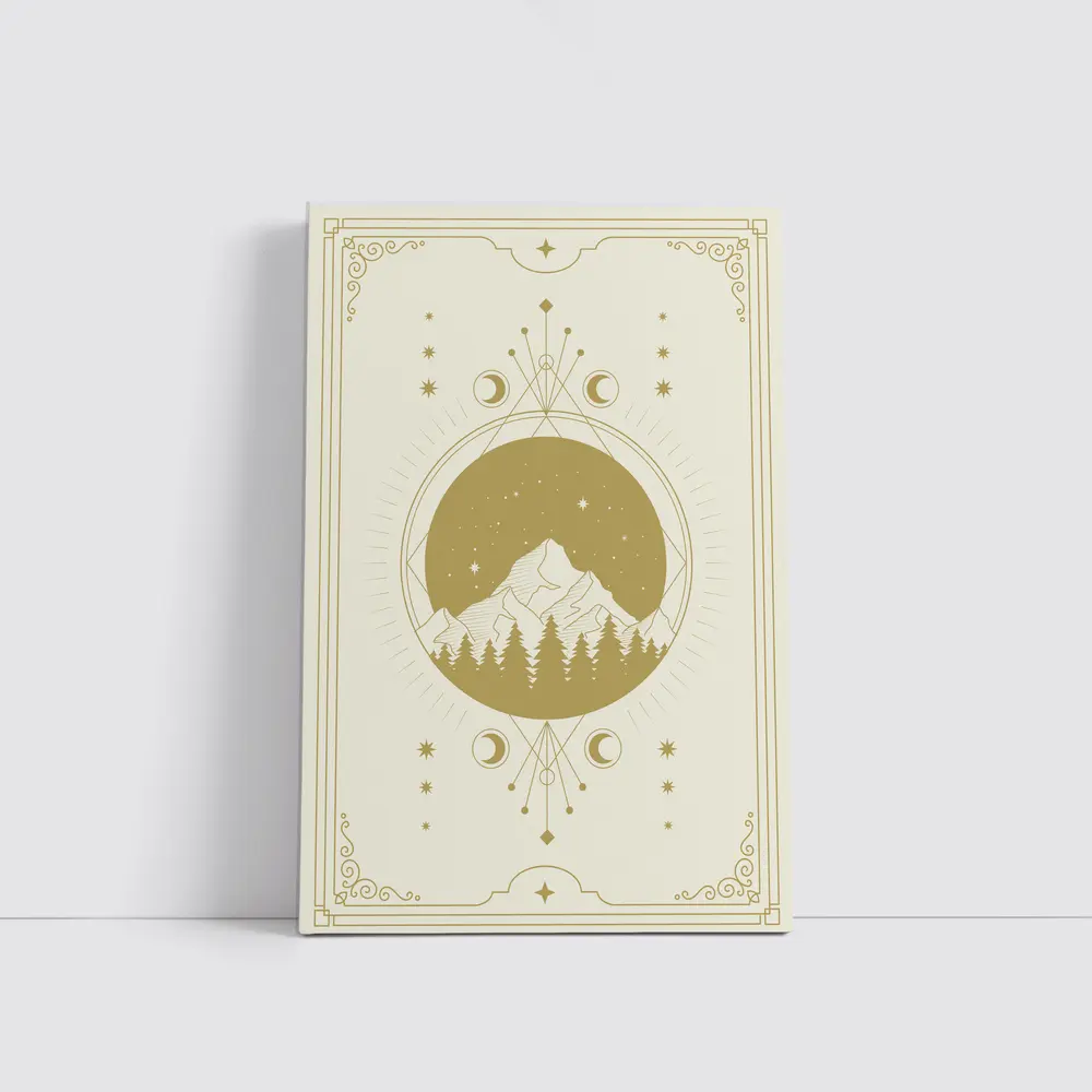 Celestial Mountain Forest Moon Phase Gold Art – Wall Art