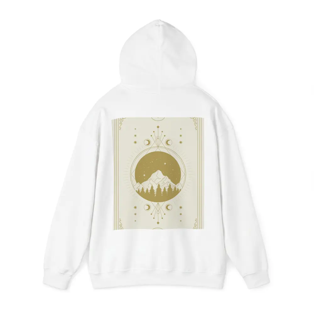 Celestial Mountain Forest Moon Phase Gold Art – Hoodies