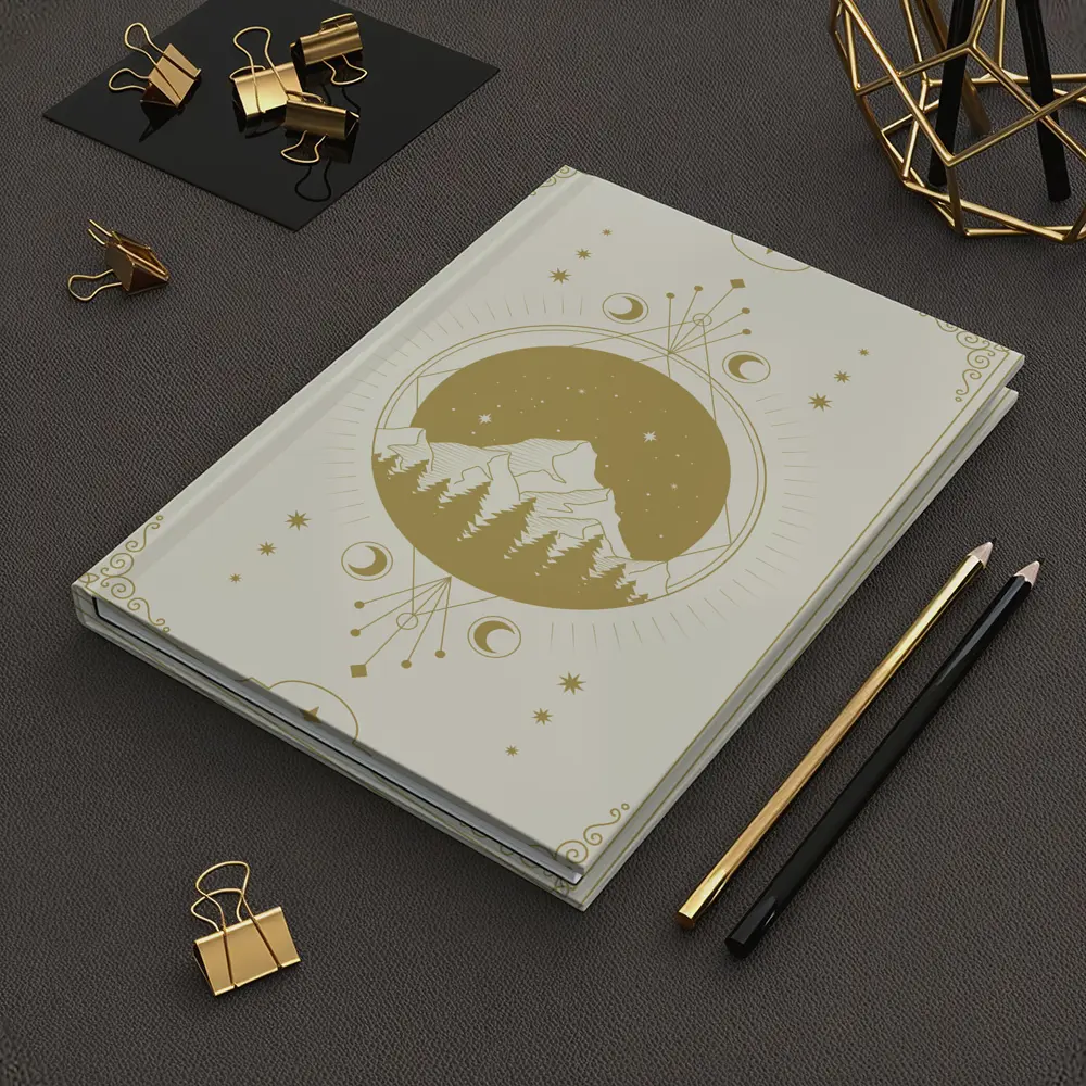 Celestial Mountain Forest Moon Phase Gold Art – Notebooks