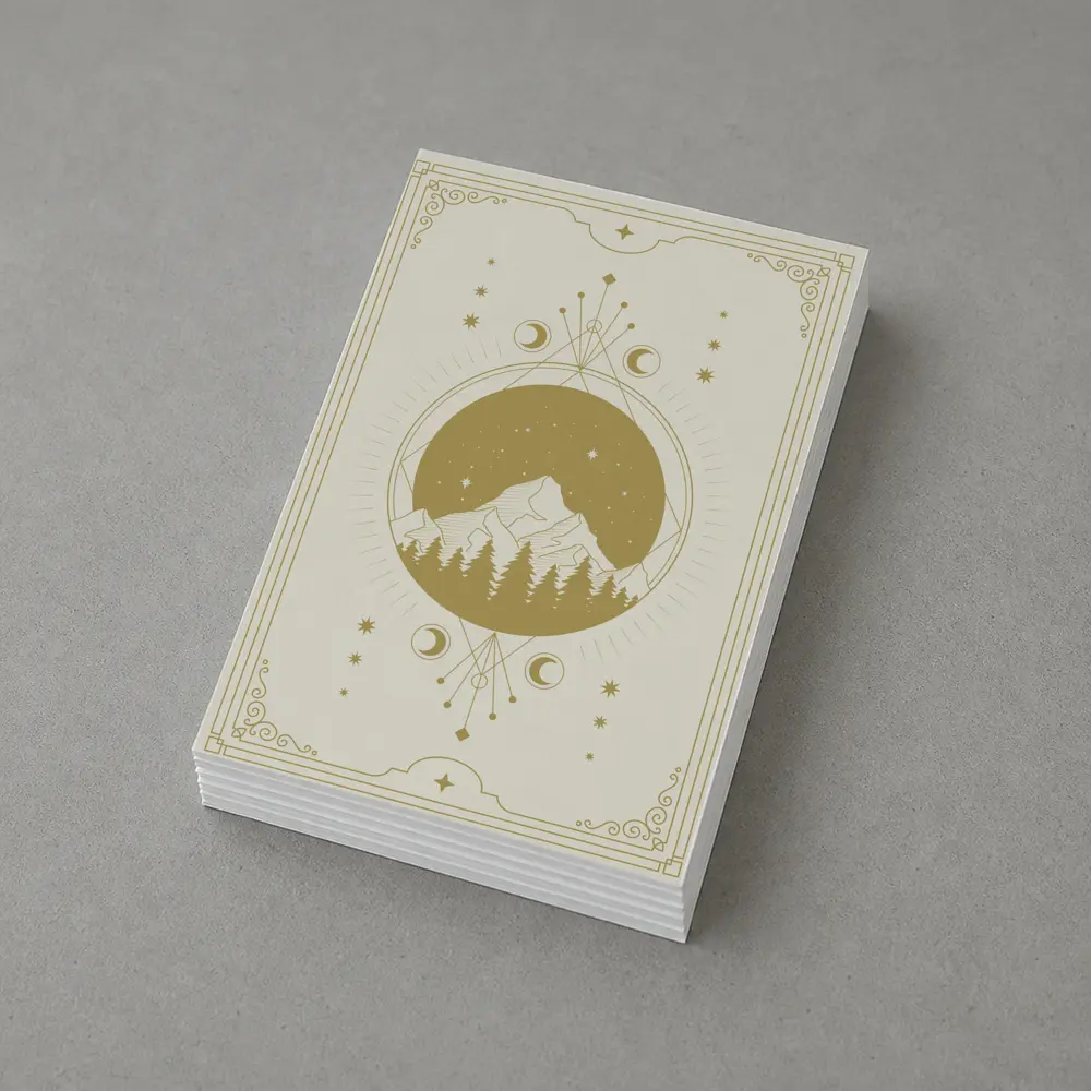 Celestial Mountain Forest Moon Phase Gold Art – Postcards