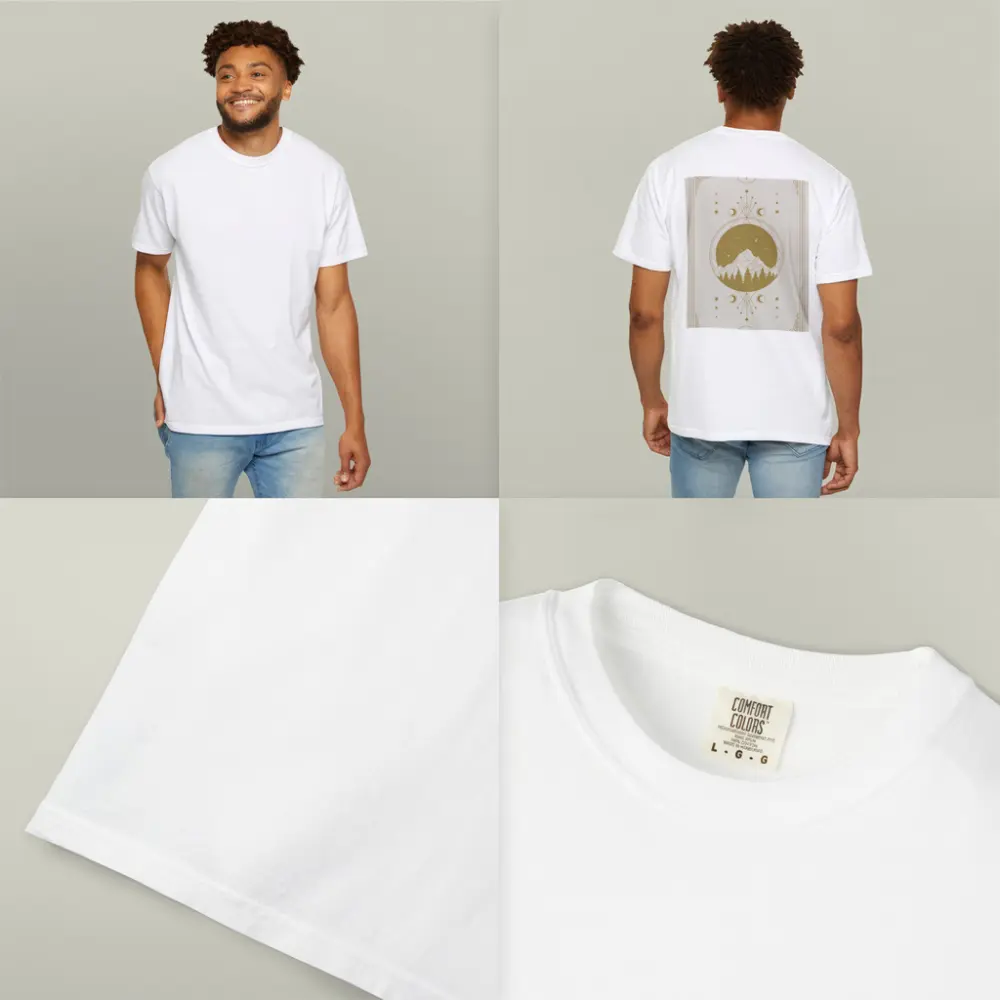 Celestial Mountain Forest Moon Phase Gold Art – T-Shirts