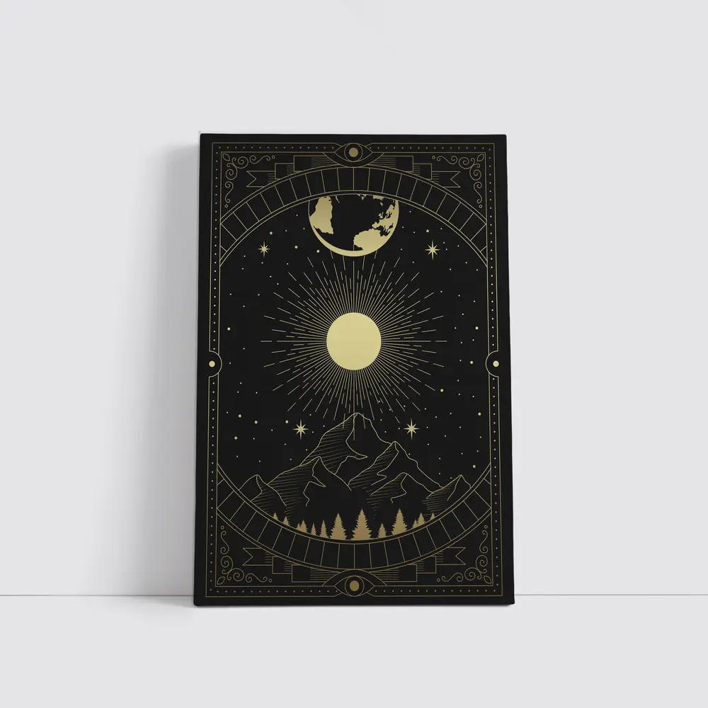 Gold Celestial Mountain Sun Moon Art – Wall Art
