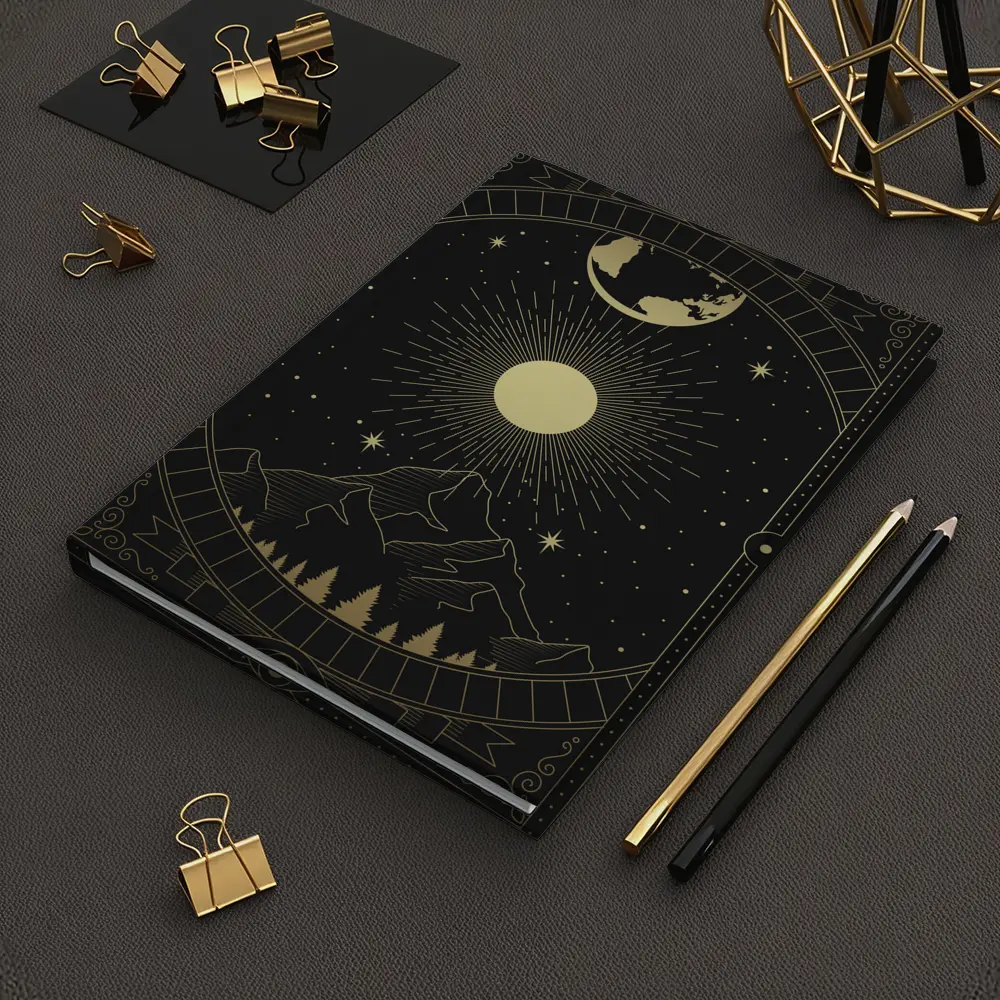 Gold Celestial Mountain Sun Moon Art – Notebooks