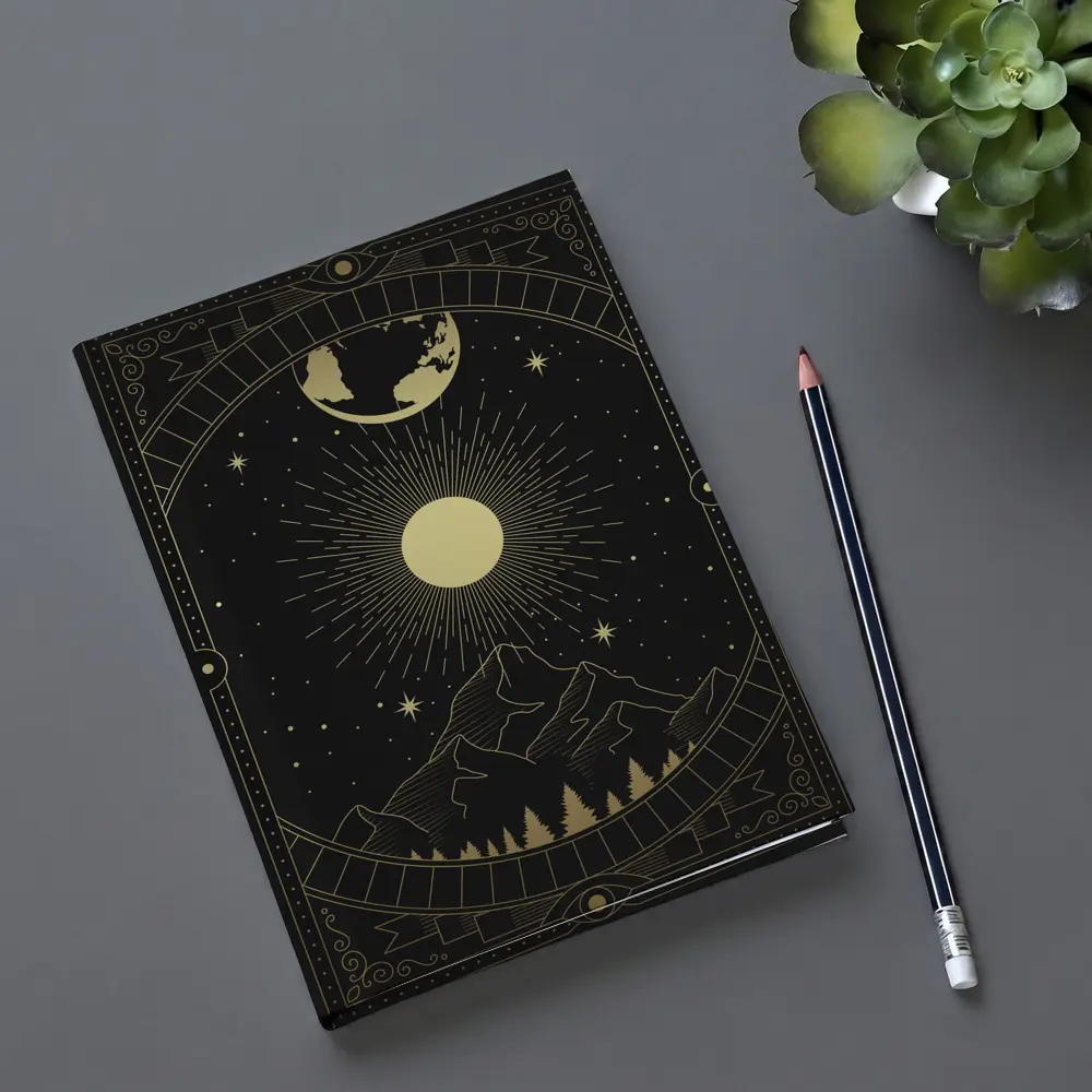 Gold Celestial Mountain Sun Moon Art – Notebooks