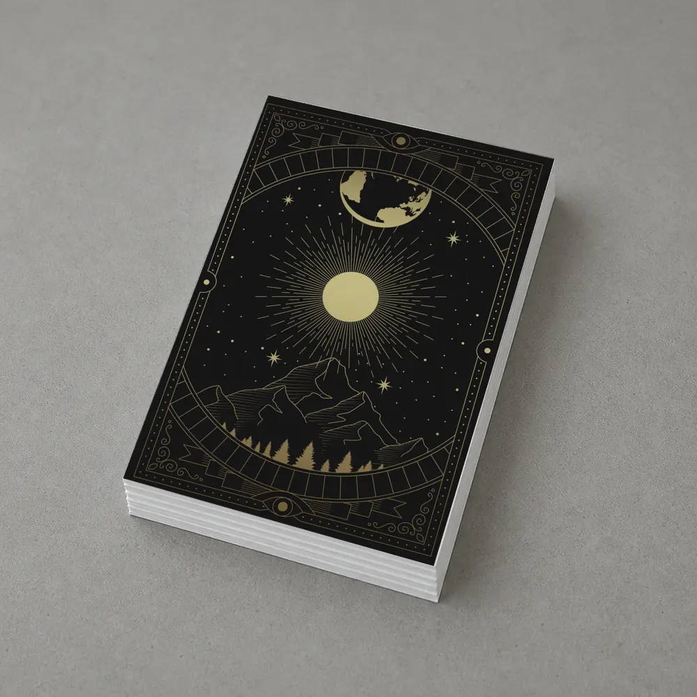 Gold Celestial Mountain Sun Moon Art – Postcards