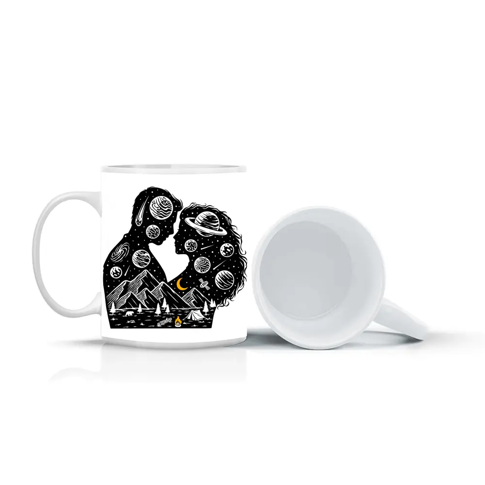 Couple Silhouette Space Planets Camping Night – Mugs