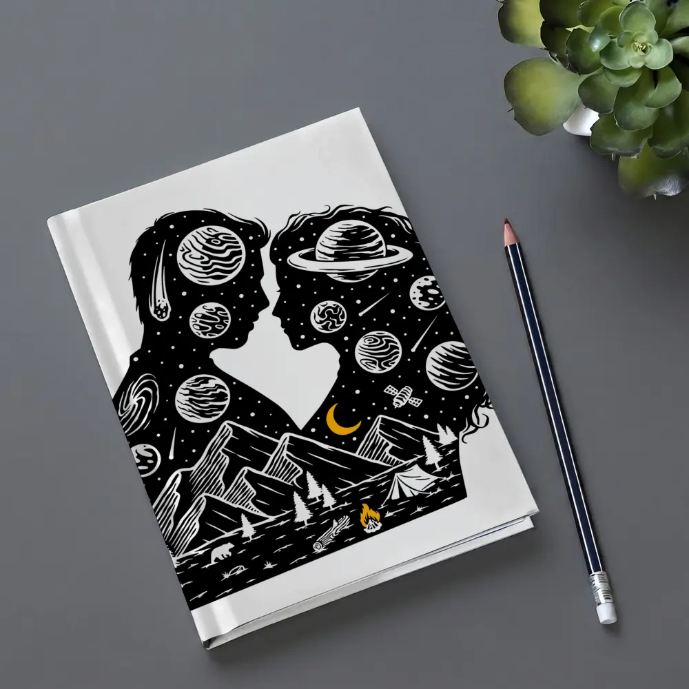 Couple Silhouette Space Planets Camping Night – Notebooks