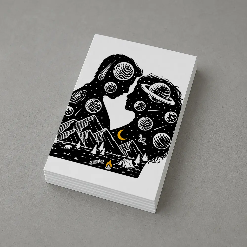 Couple Silhouette Space Planets Camping Night – Postcards
