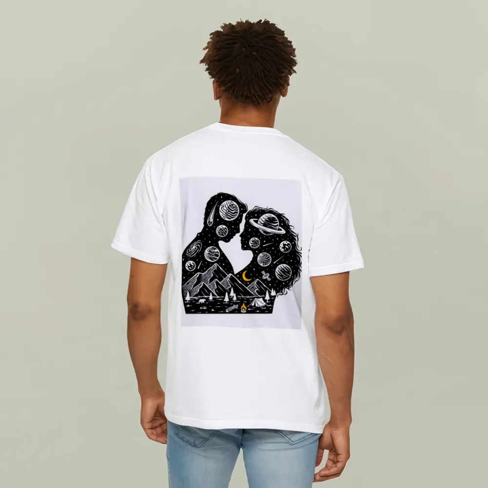 Couple Silhouette Space Planets Camping Night – T-Shirts