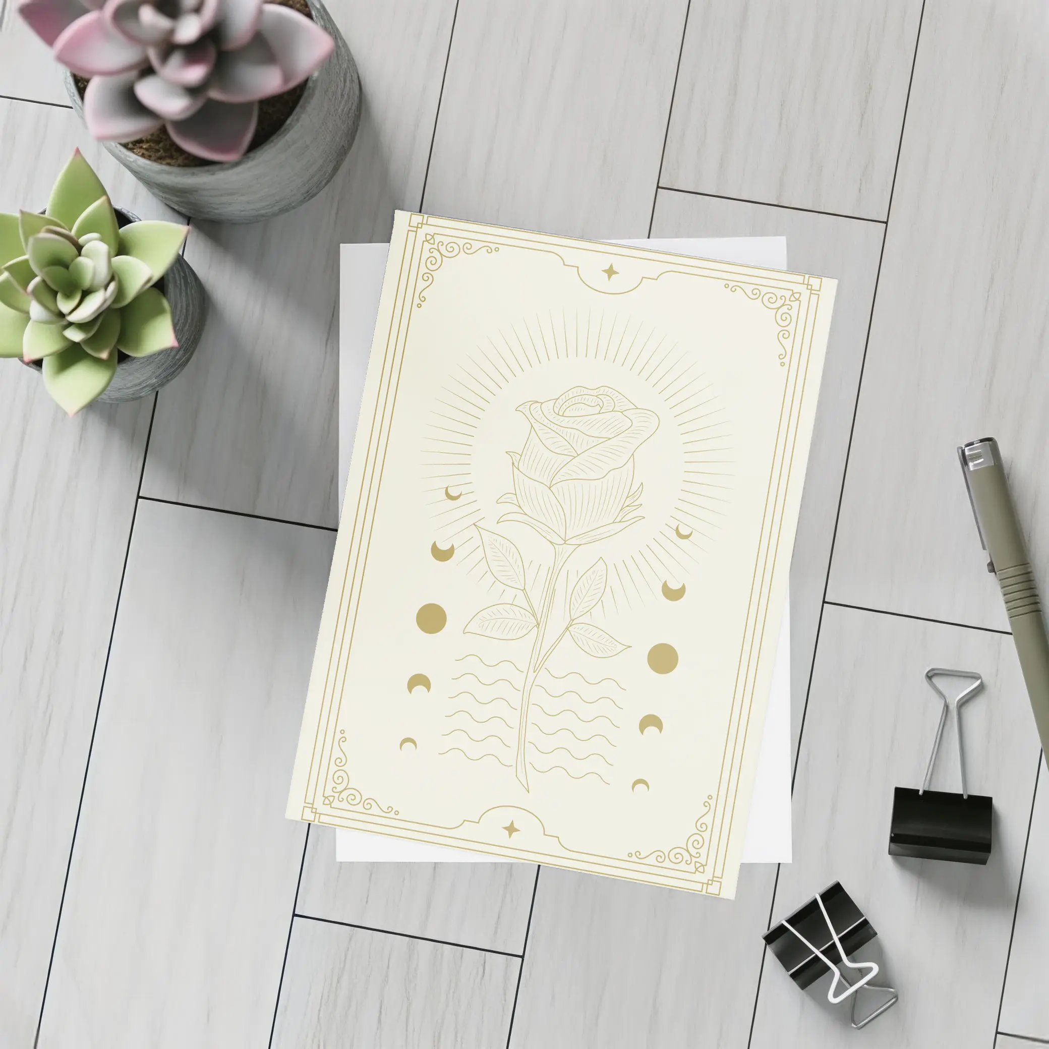Gold Rose Moon Phases Mystical Celestial Art – Postcards