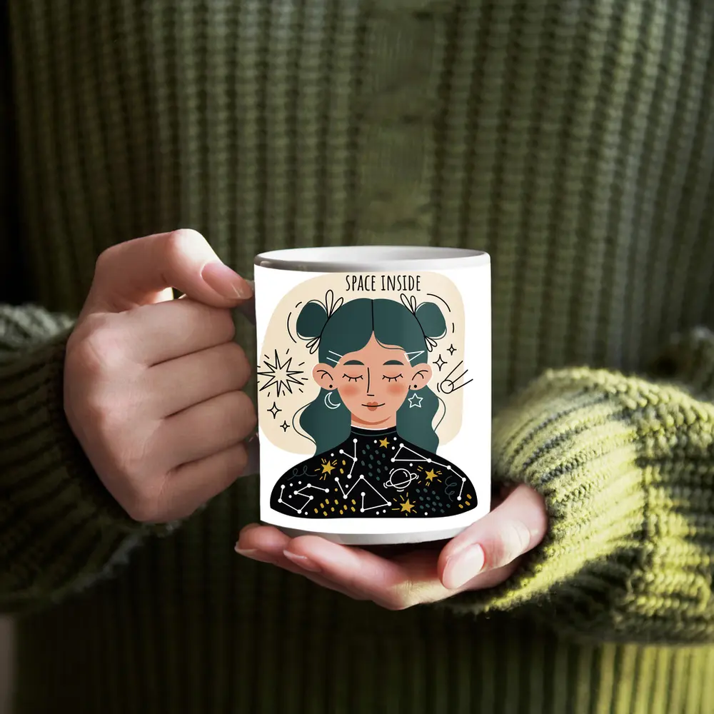 Space Inside Girl Celestial Constellation Art – Mugs