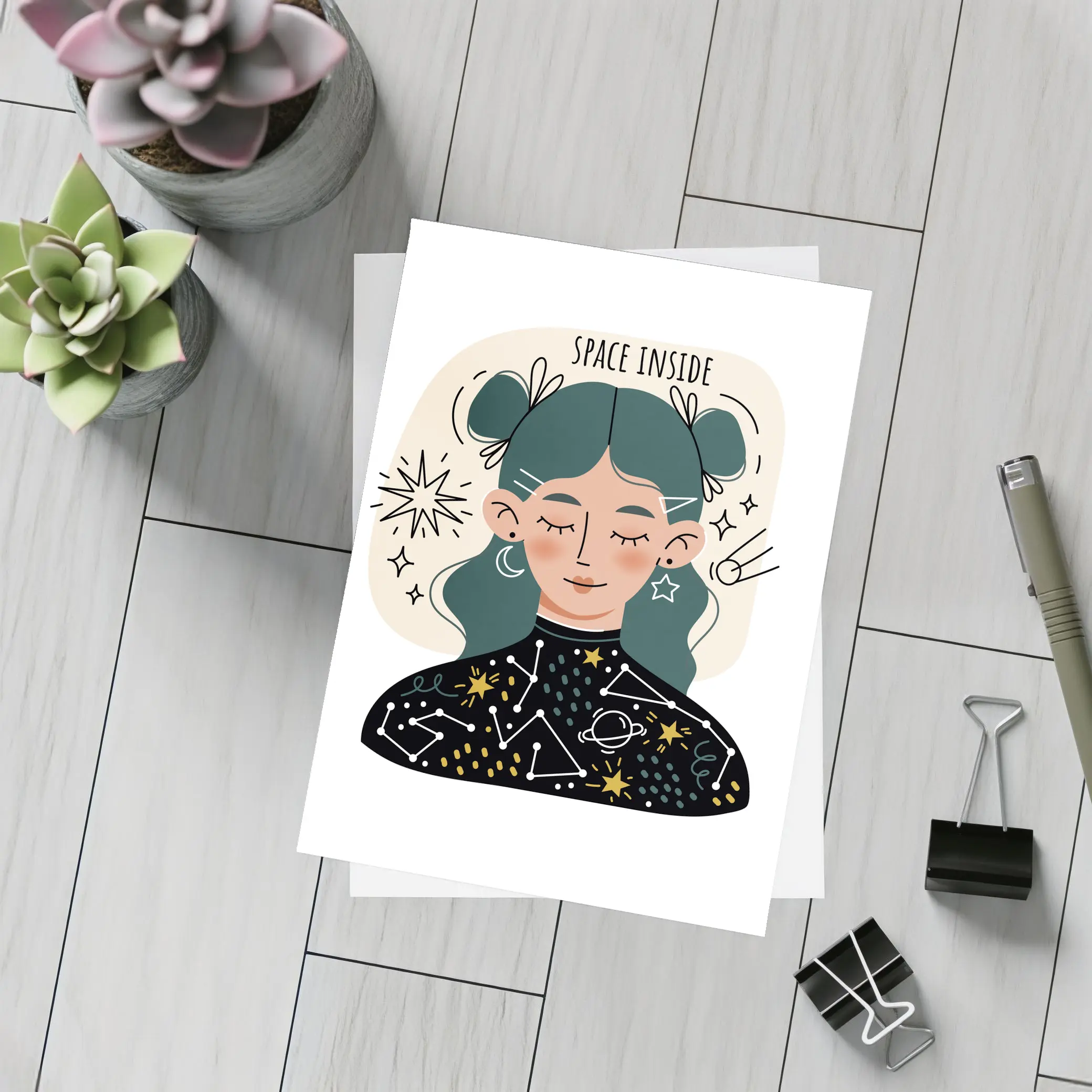Space Inside Girl Celestial Constellation Art – Postcards