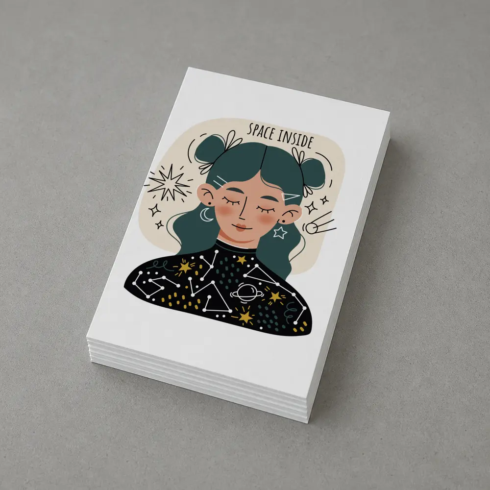 Space Inside Girl Celestial Constellation Art – Postcards